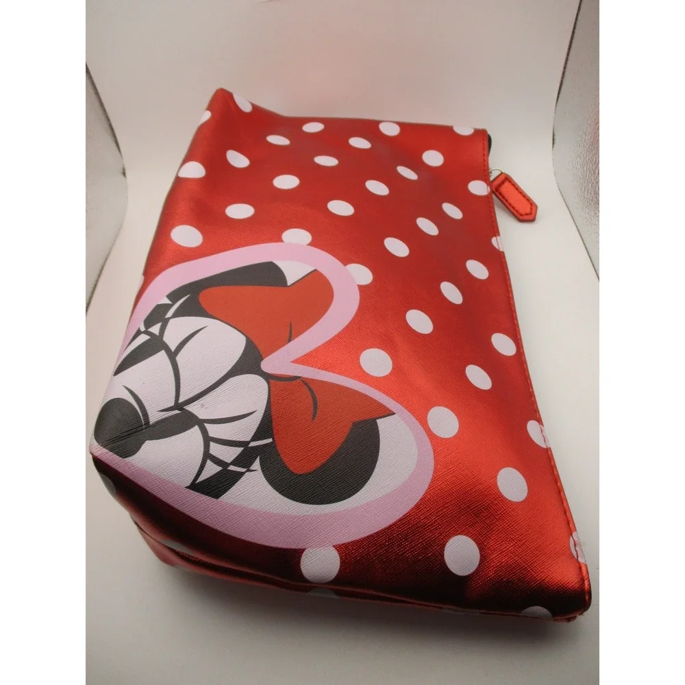 Disney Minnie Mouse Red Metallic Polka Dot Heart Makeup Bag Cosmetic Pouch