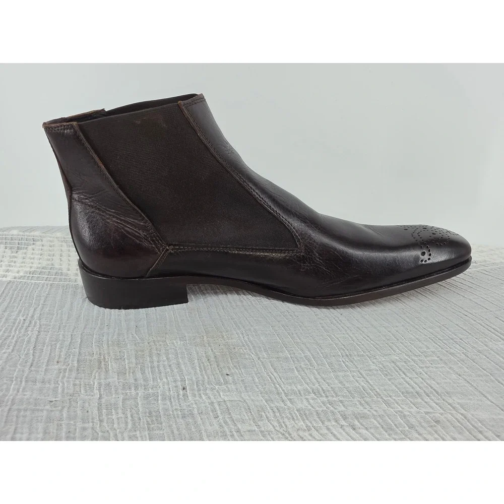 Vero Cuoio Mens Dark Brown Leather Medallion Toe Chelsea Boots Made in Italy 43