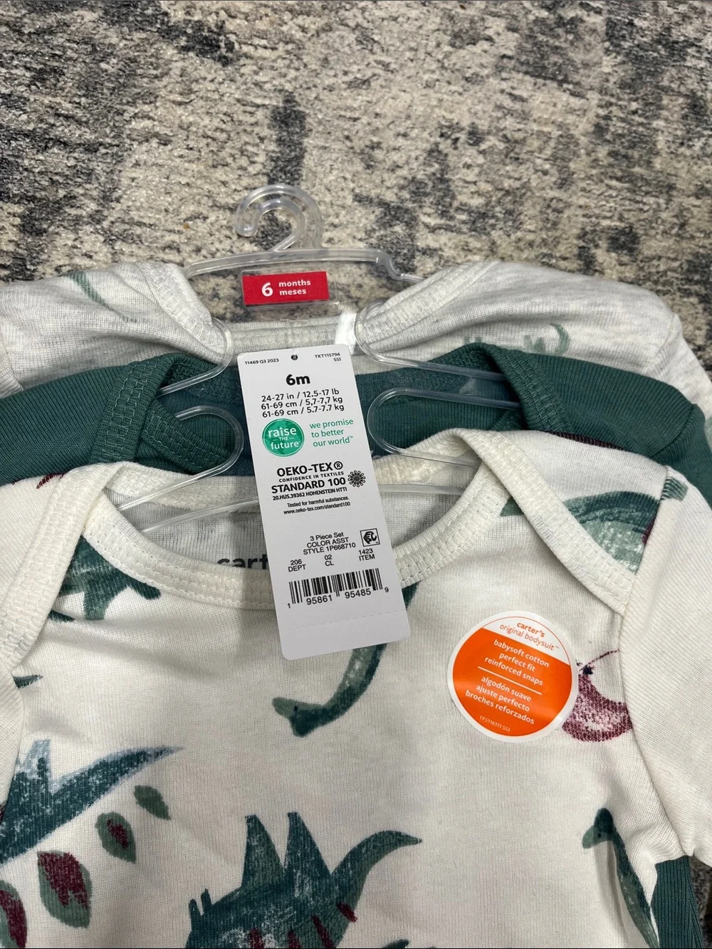 Carter's White & Green Dinosaur Long-Sleeve One-Piece Set