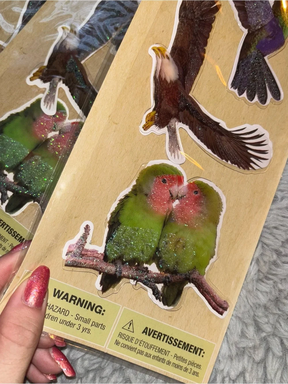 Multicolor Bird Stickers with Glitter – set of 3 Pack of 4