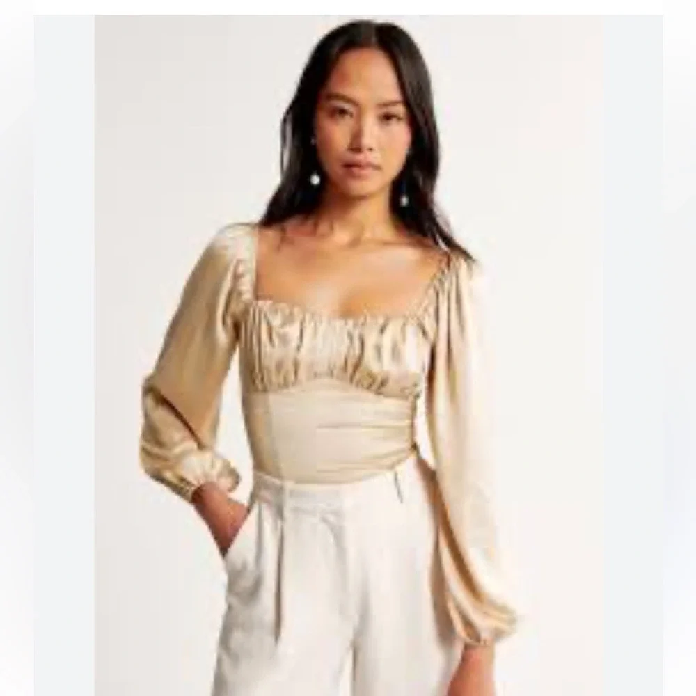 NWT Abercrombie & Fitch Puff‎ Sleeve Satin Corset Blouse Glam Party