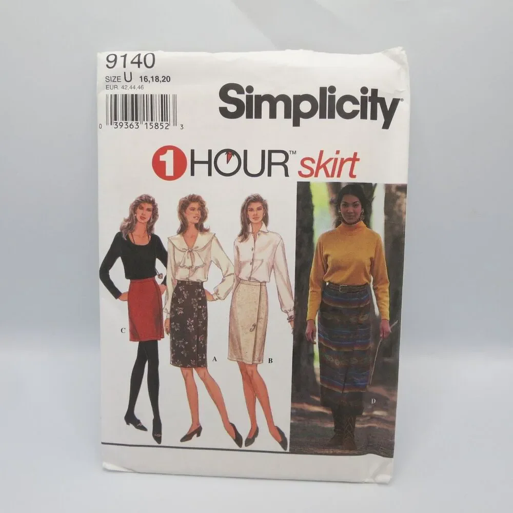 Simplicity 9140 Misses Wrap Skirt Straight Skirt Size U 16 18 20 1994