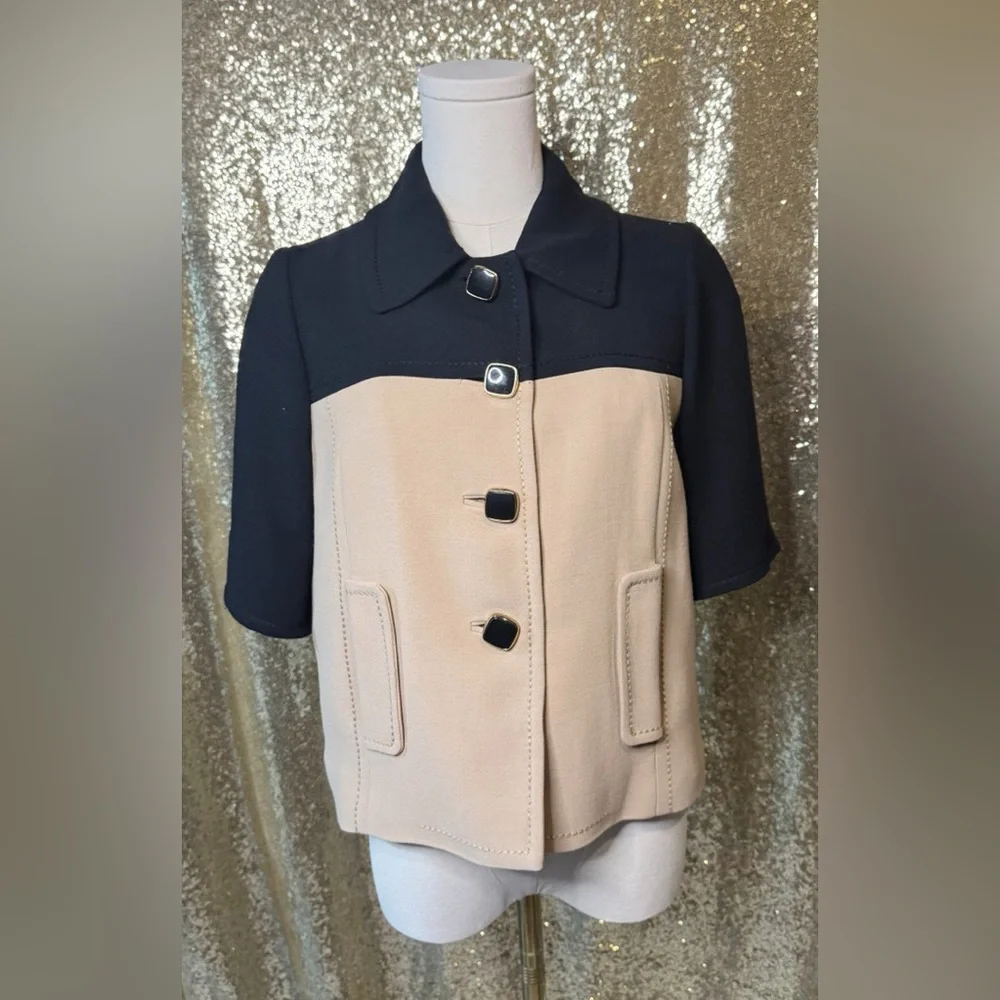 Kate Spade Black Tan Colorblock Jacket Size 6 Chic Designer Structured Button Up