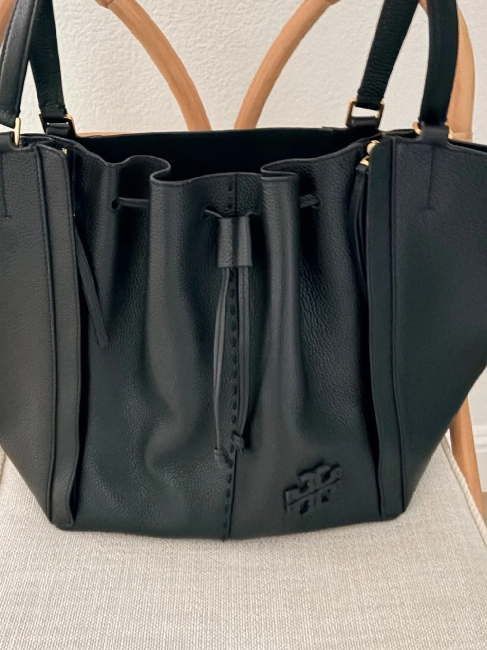 Tory Burch Tote | McGraw Dragonfly Black Peddled Leather Oversized Shopper Bag