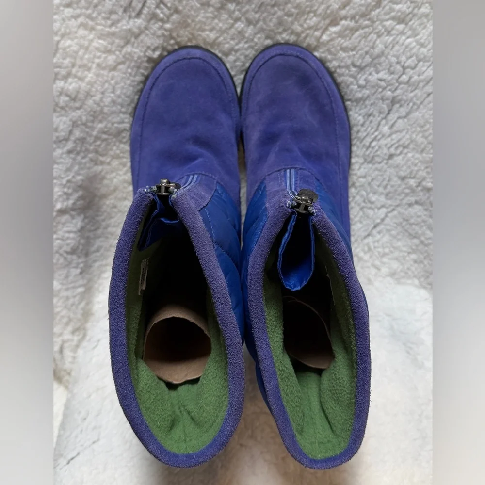 LANDS' END Womens Boots Size 6.5B Suede Quilted Lined Side Zip Winter Royal Blue