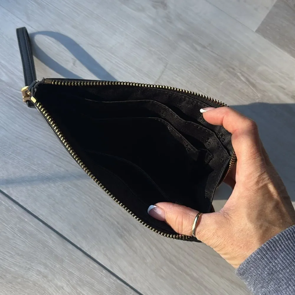 Tory Burch Lily Large Zip Pouch Wallet Black Leather‎ NWOT