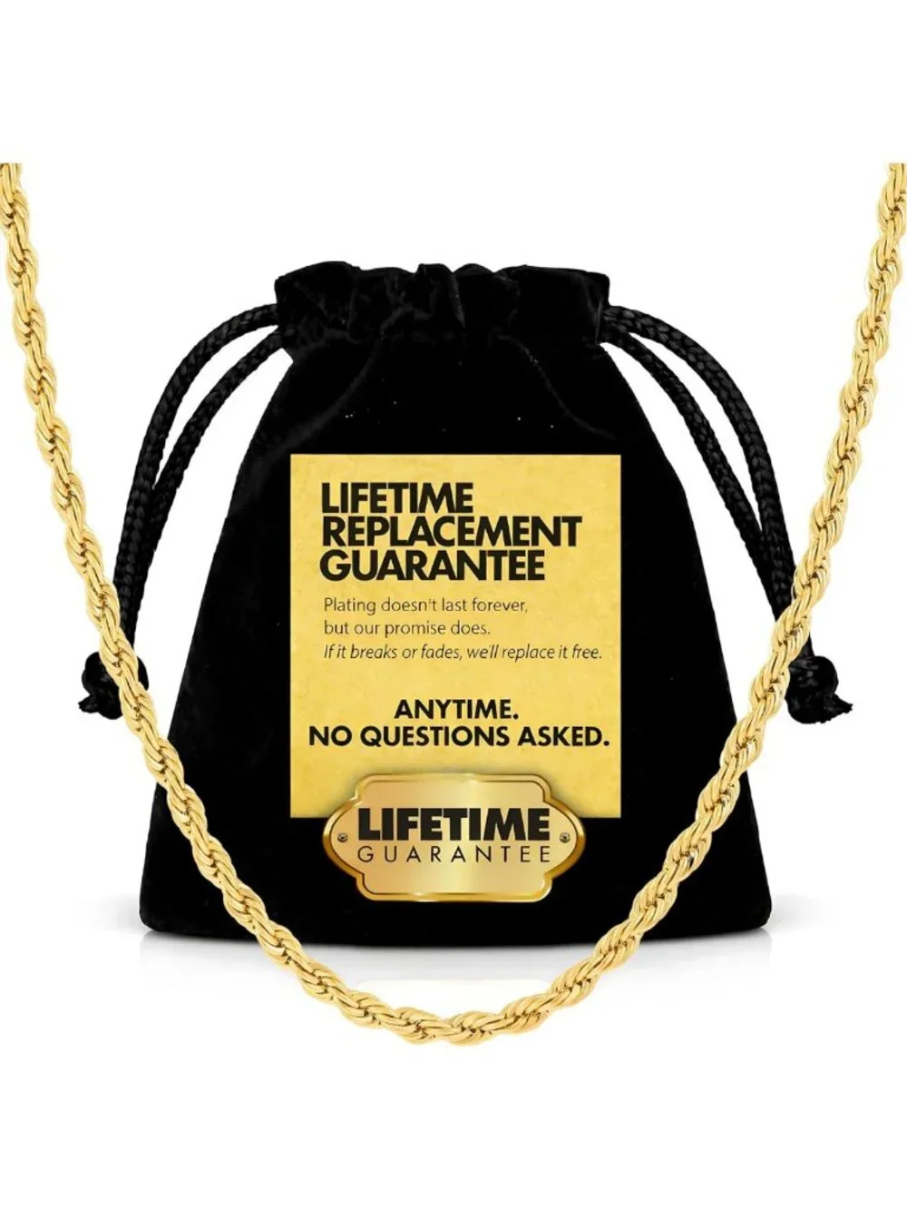 24K Gold Rope Chain Necklace for Men & Women - 2mm Diamond Cut, Thick & Durable