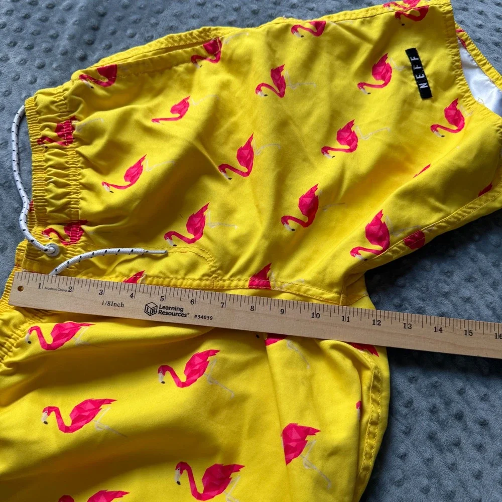 Neff Mens Flamingo Print Swim Trunks Yellow Pink Medium Board Shorts