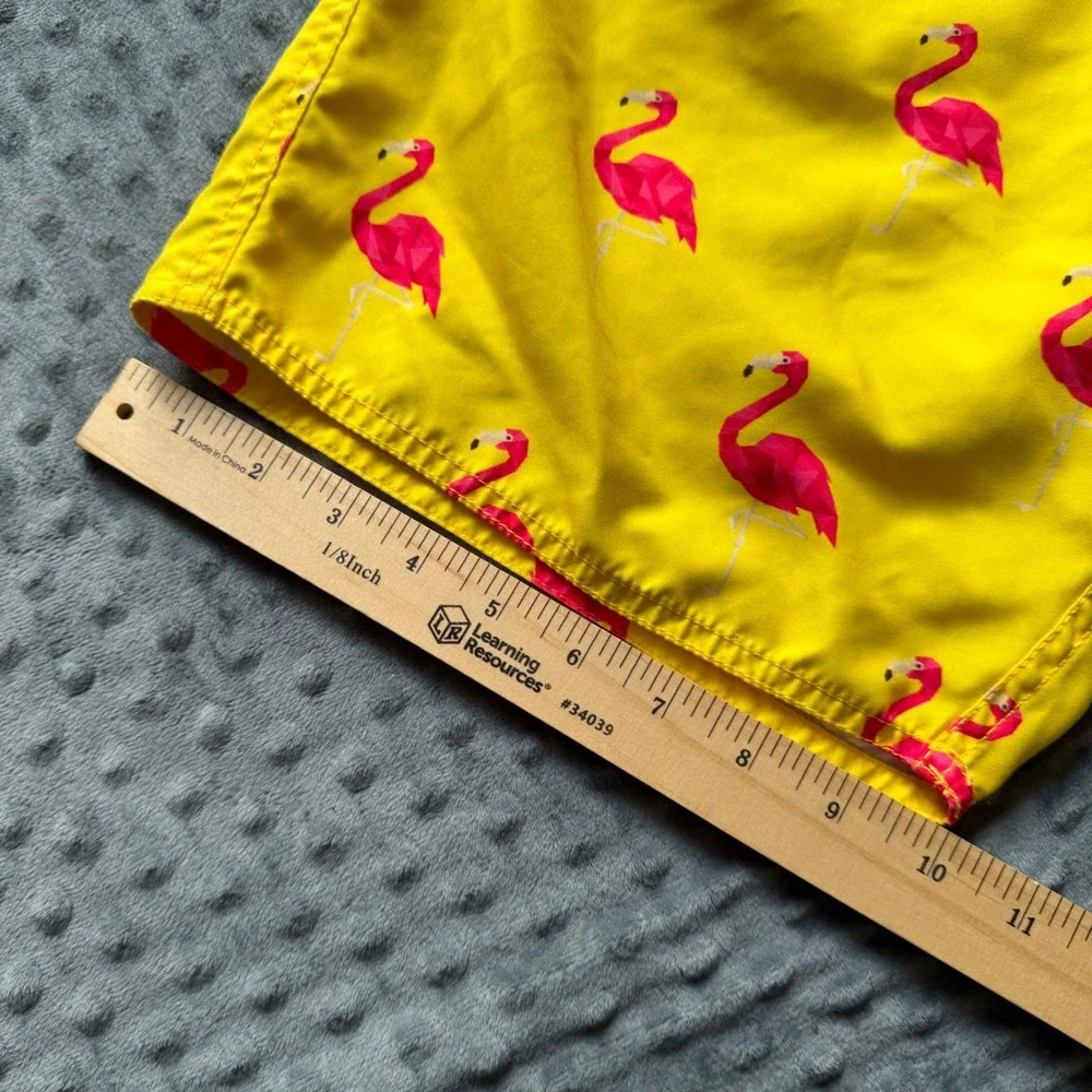 Neff Mens Flamingo Print Swim Trunks Yellow Pink Medium Board Shorts