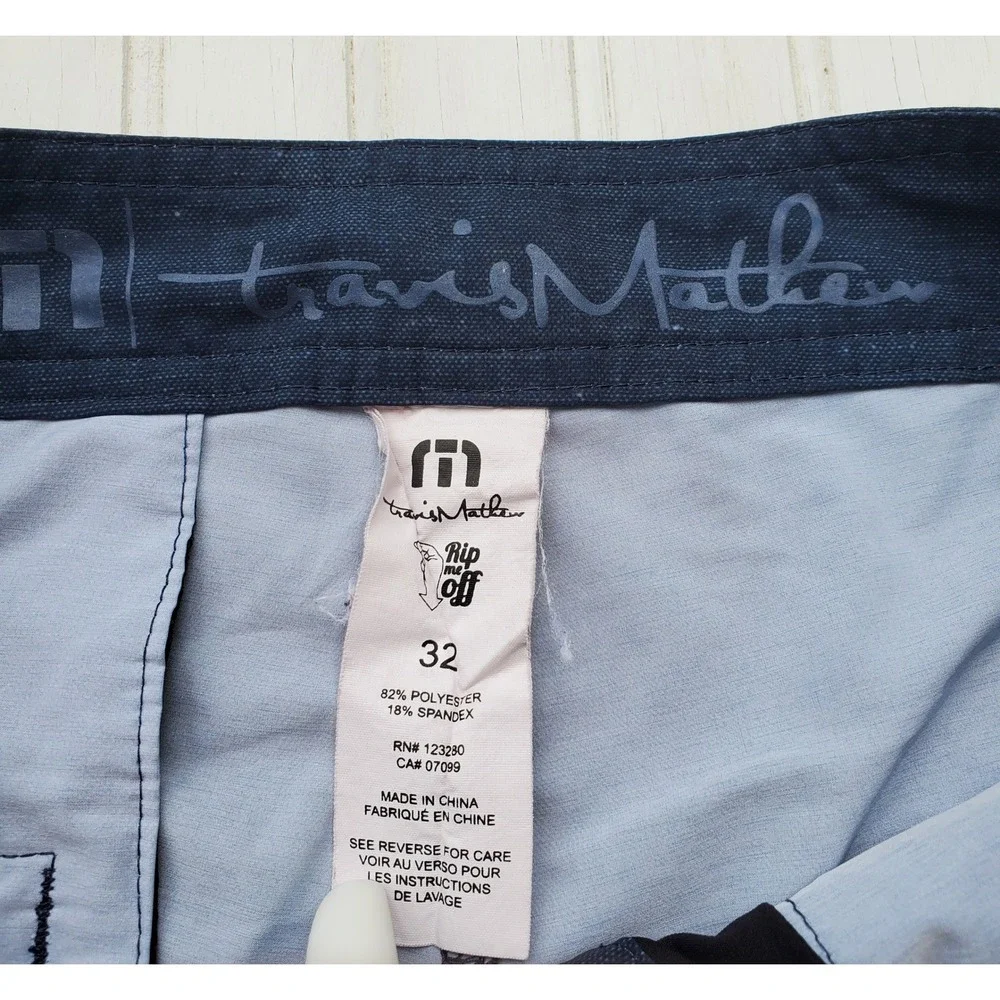 Travis Mathew‎ Mens Navy Tan Color Block Board Shorts Swim Trunks Size 32