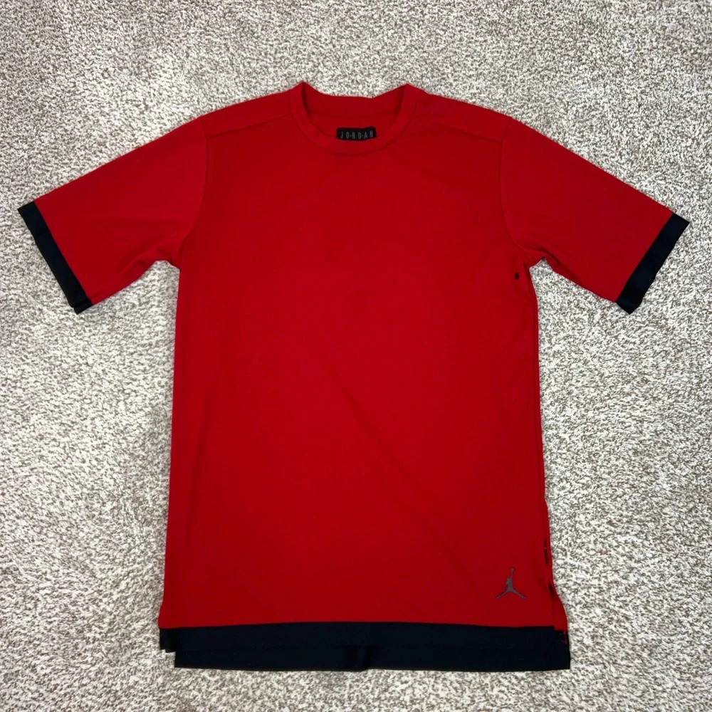 Jordan Shirt Mens Large Red Black Side Vent Stretch Basketball Workout Gym Tee