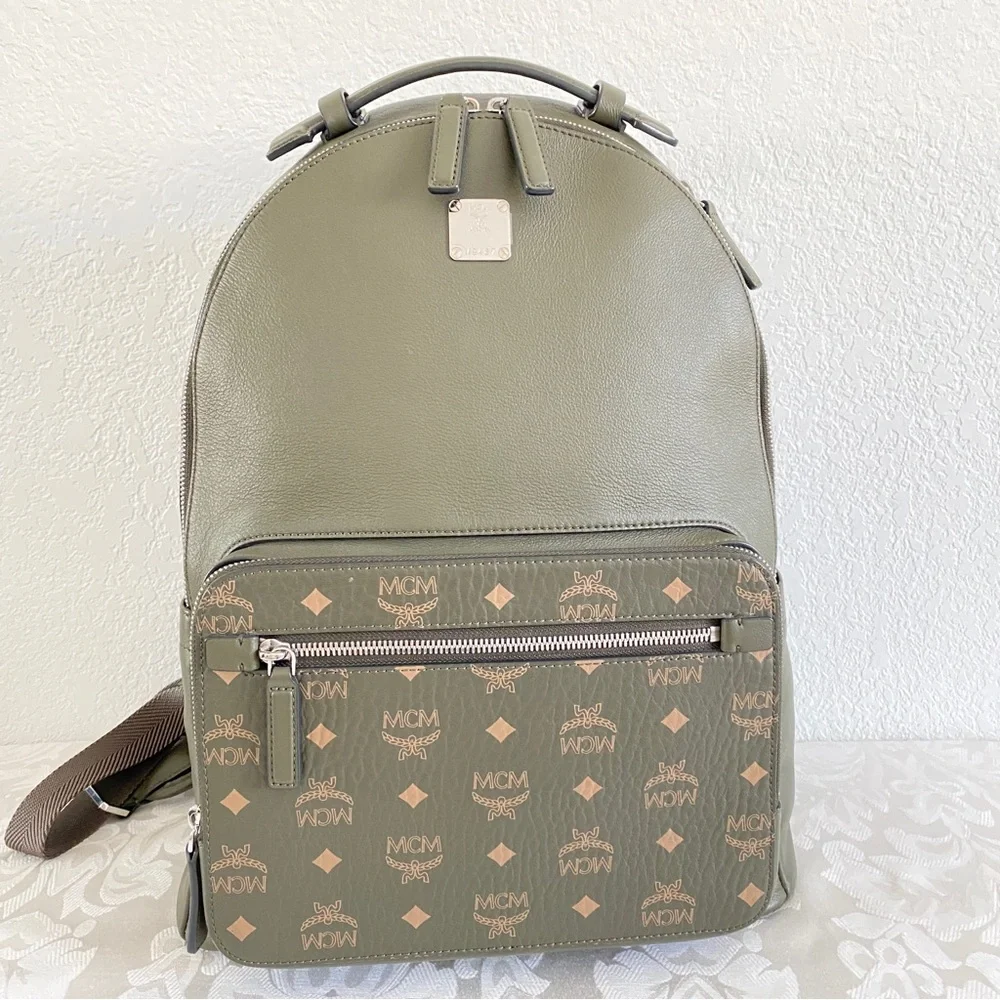 MCM military green Backpack Mixed Leather
