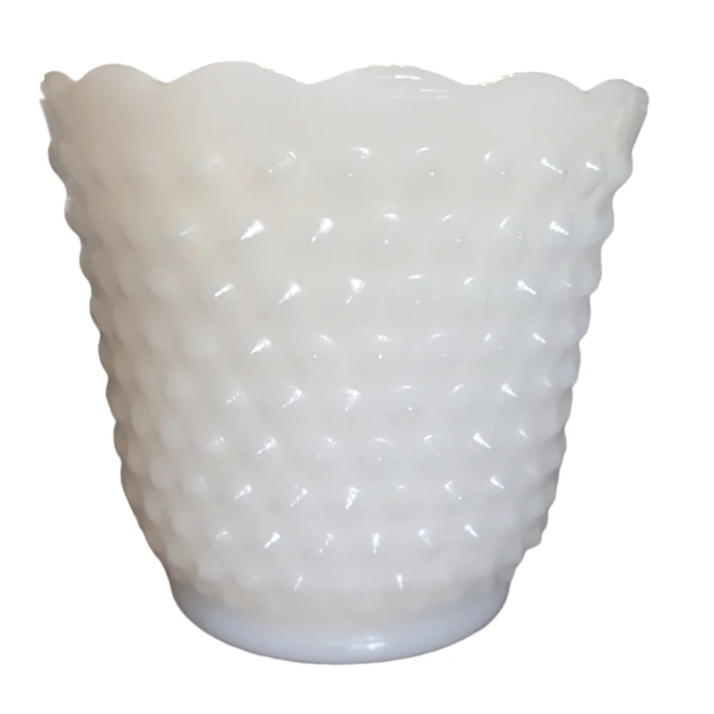 Vtg Anchor Hocking Fire King Hobnail Milk Glass Vase / Planter / Candy 5-1/4
