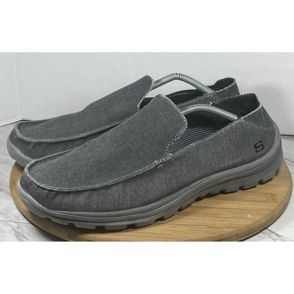 Skechers Superior Relaxed Fit Canvas Slip On Loafers Grey Mens Sz13 64368