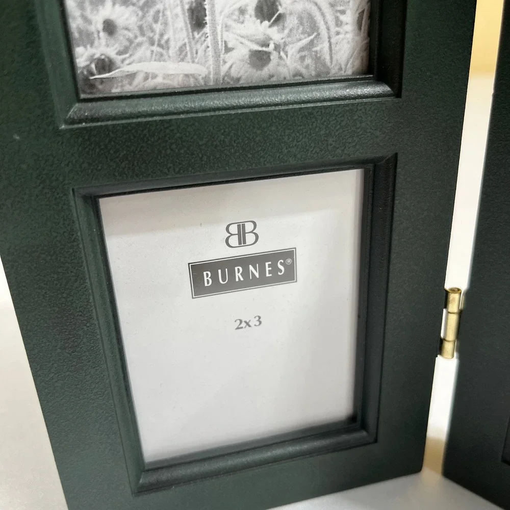Burnes of Boston Picture Frame 2x3 Dark Green Hinged 4-Photo Wood Frame