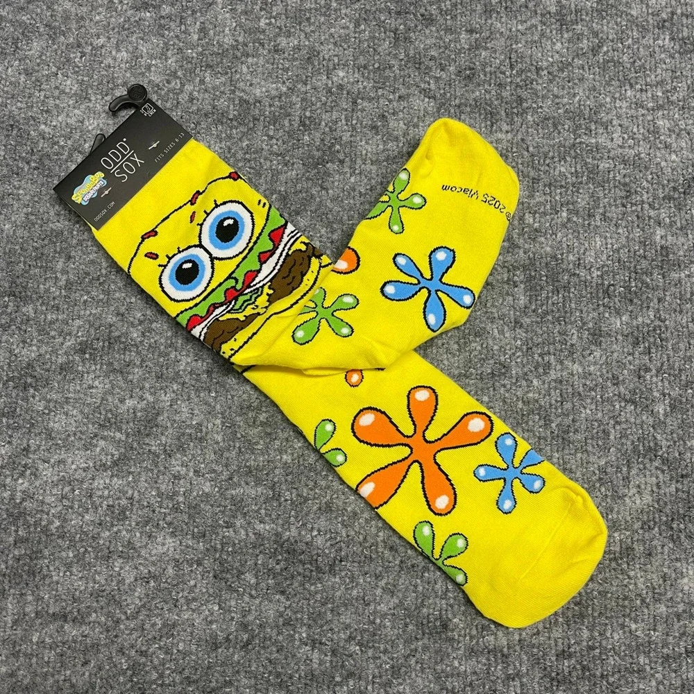 Odd Sox SpongeBob SquarePants Krabby Patty Yellow Crew Socks Mens Size 6-13 NEW‎