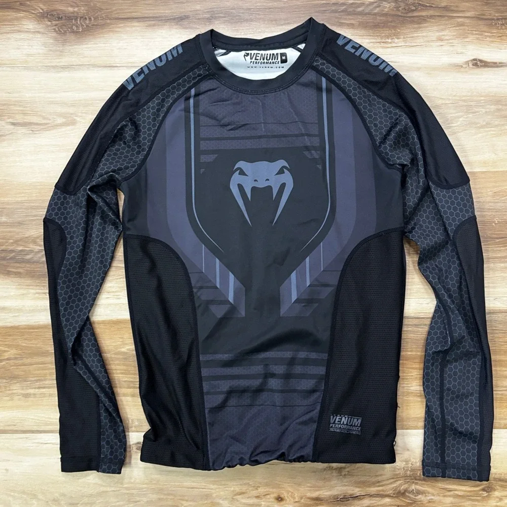 Venum Rash Guard Size M MMA BJJ Training Shirt Polyester Compression Black Gray