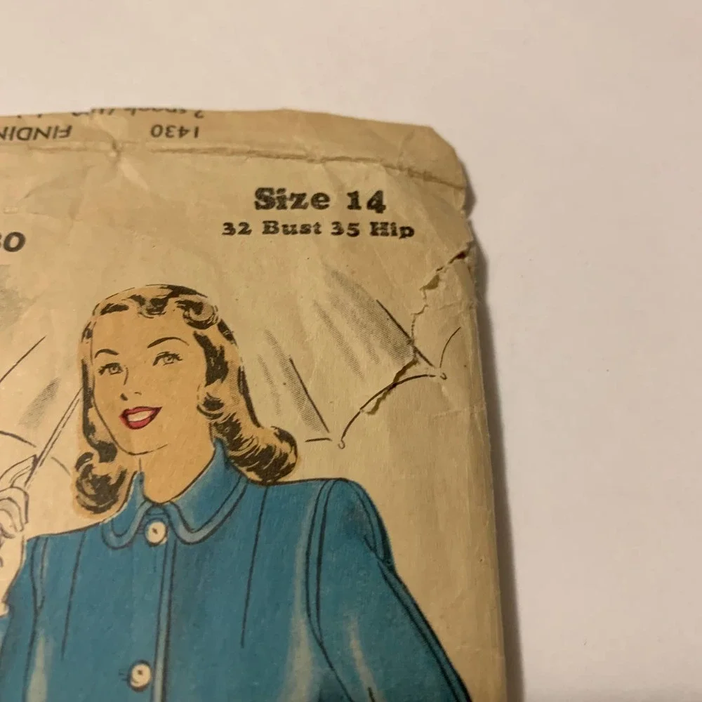 Hollywood Vintage Pattern #1430 Women's‎ Overcoat/Raincoat Sizes 12-20