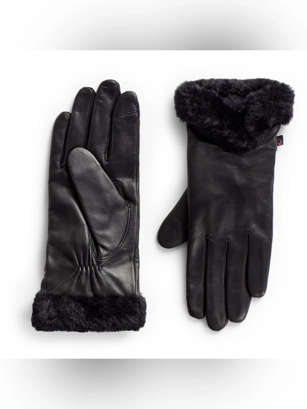 NWT Cuddl Duds Leather Gloves with Faux Fur Cuff