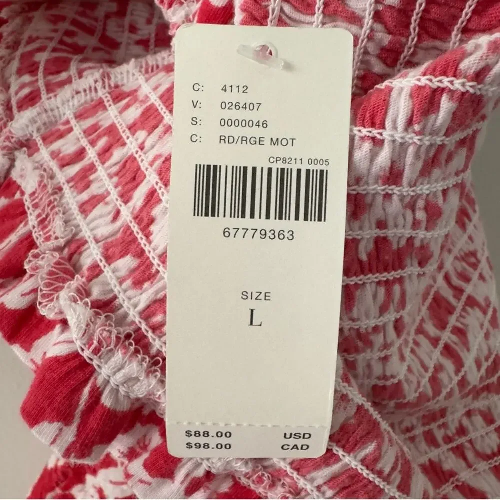 Anthropologie Red White Eyelet Puff Sleeve Smocked Cropped Top stretch floral L