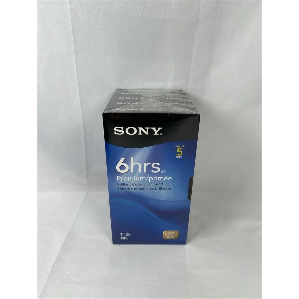 Sony 6 Hrs T-120 VHS Tapes 5 Pack Blank Cassettes Sealed Premium New & Sealed