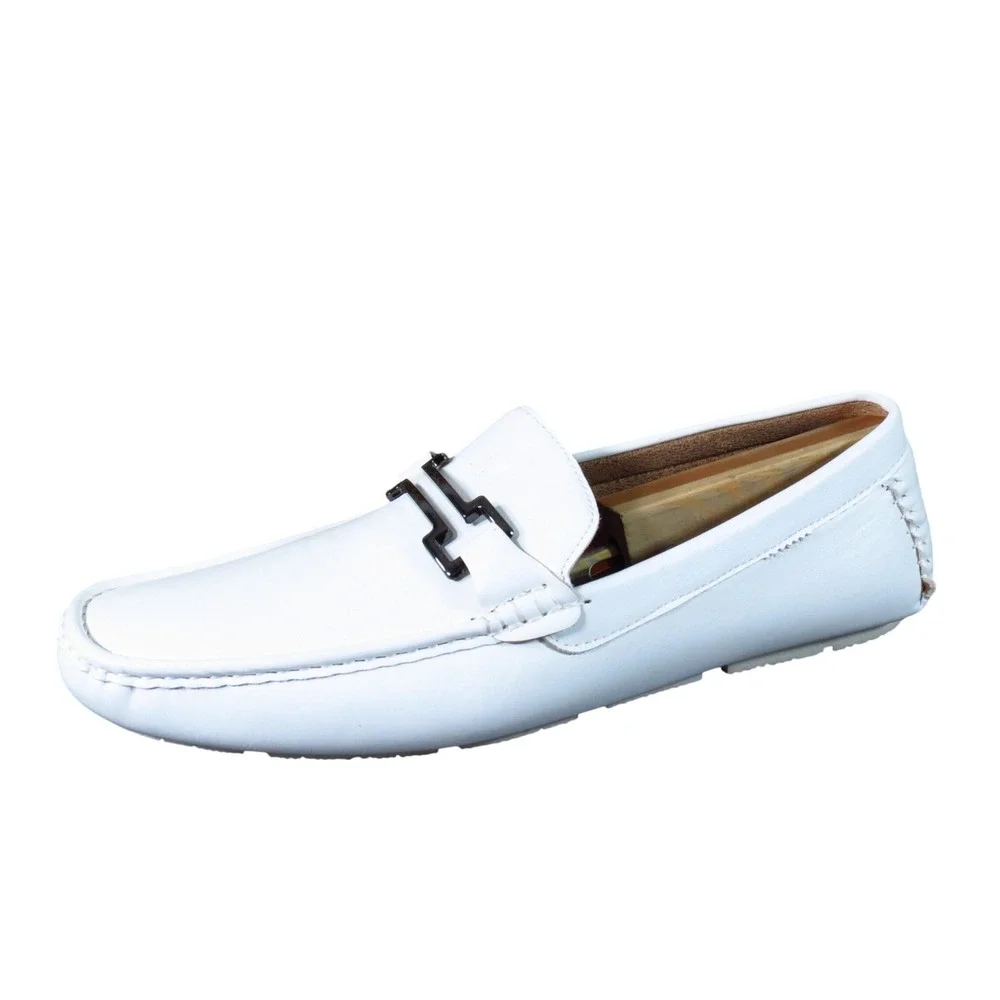 Jousen AMY801 Men Driving Moccasin Loafers Size 11 Casual Walking‎ White Leather