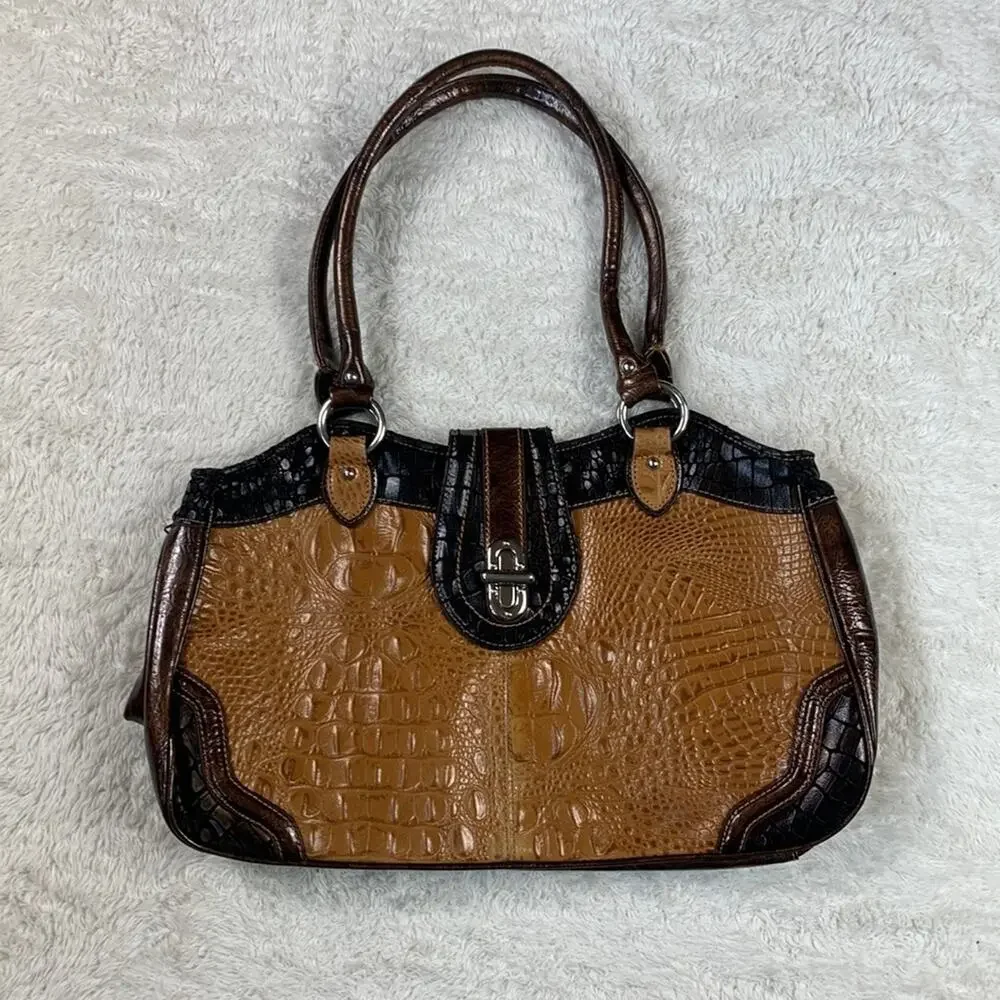 MC Marc Chantel Croco embossed large‎ faux leather satchel shoulder bag