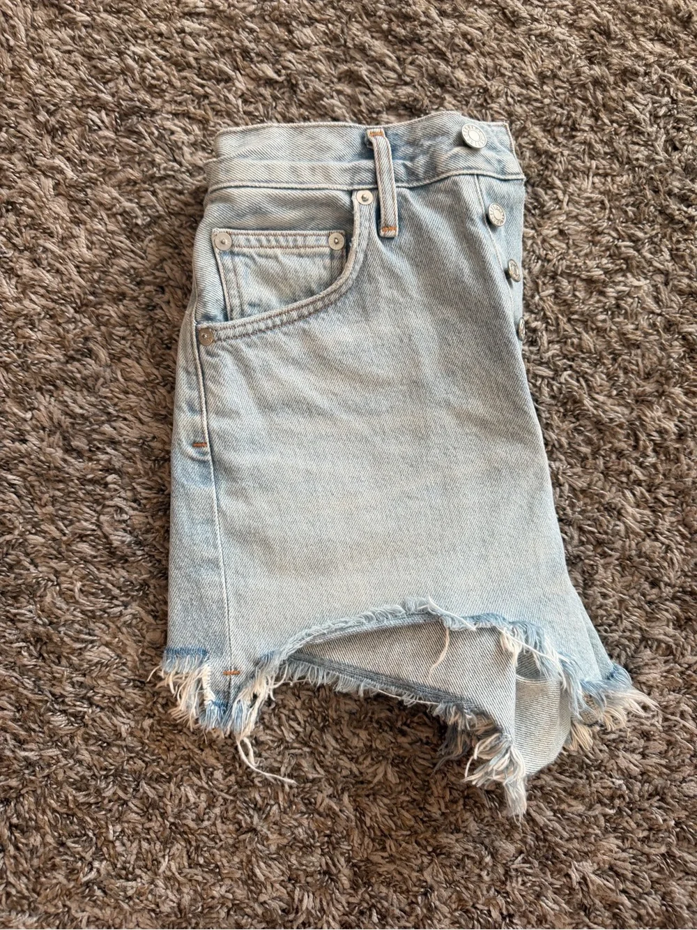 Agolde Light Blue Distressed High-Rise Denim Shorts