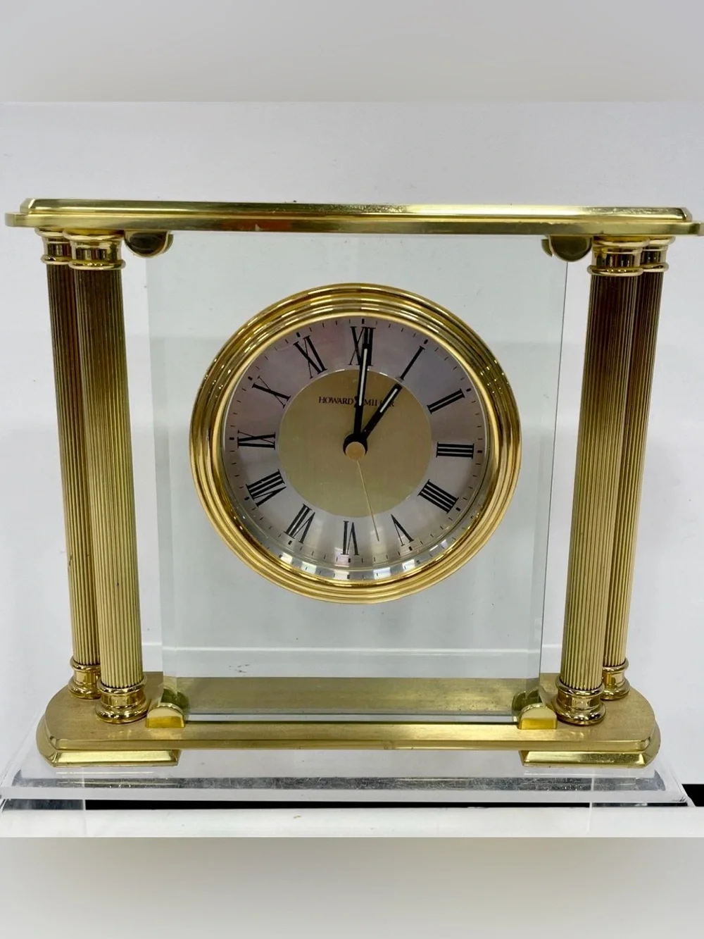 Howard Miller Gold Glass Desk Clock - Roman Numerals