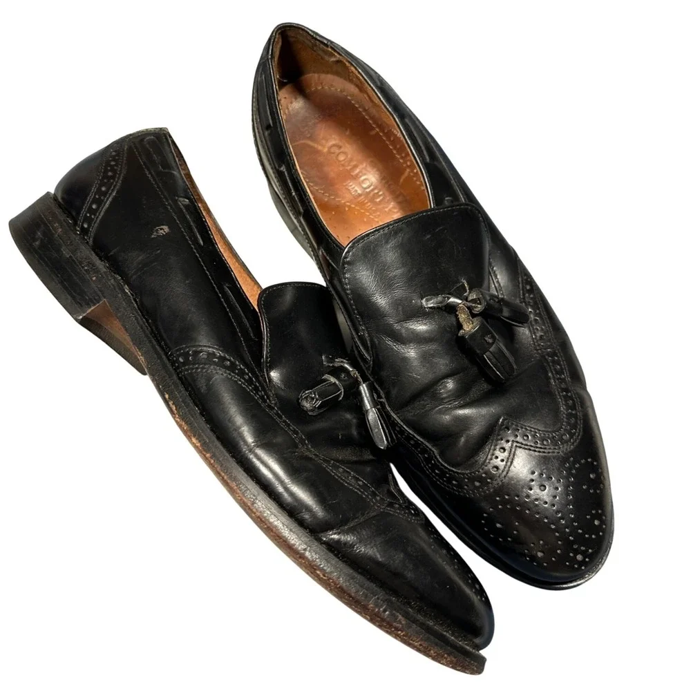 Vintage‎ Leather Tassel Wingtip Loafers Comfort Plus Mens 9 Black Made in USA