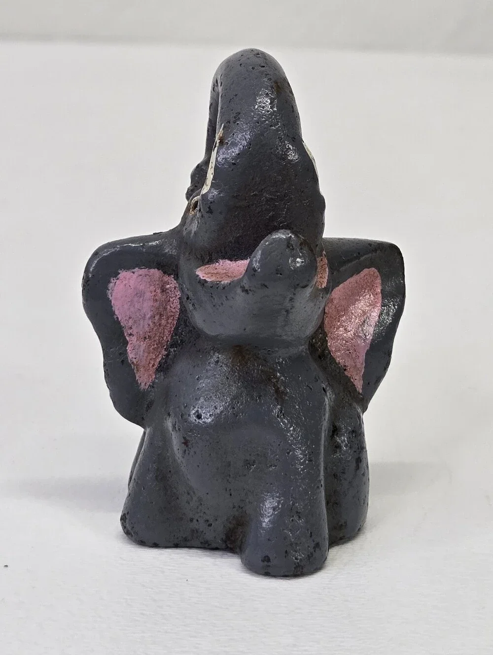 VTG Cast Iron Elephant Bottle Opener‎ Figural Paperweight Trunk Up Pink Mouth #4
