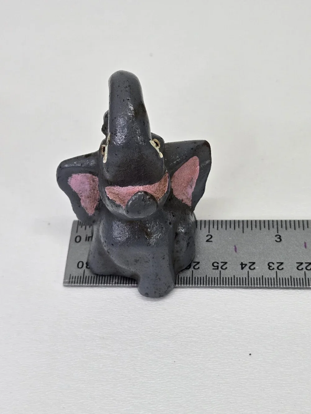 VTG Cast Iron Elephant Bottle Opener‎ Figural Paperweight Trunk Up Pink Mouth #4