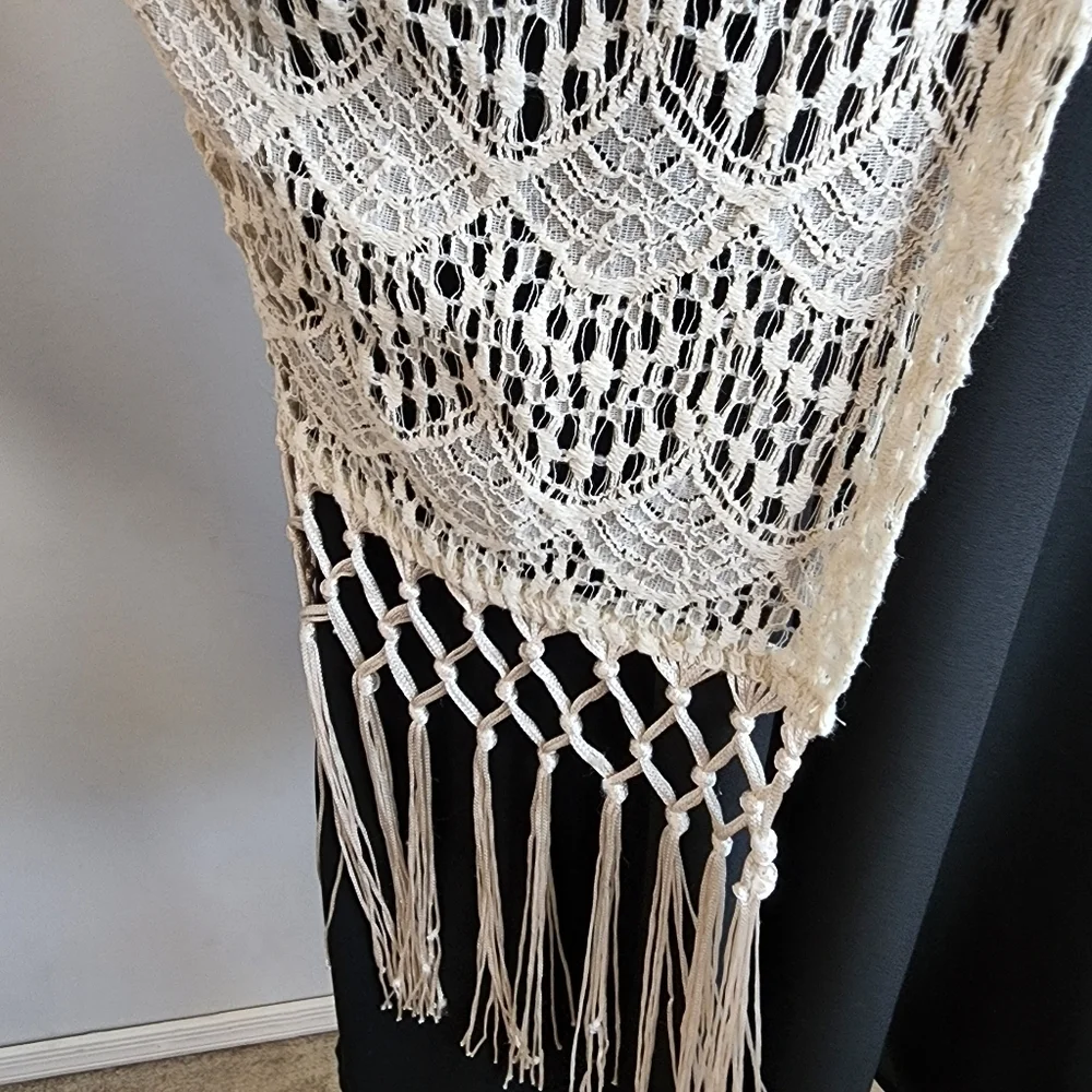 Maurices Geometric Crochet Open Front Cardigan Fringe  Kimono Women's Size S