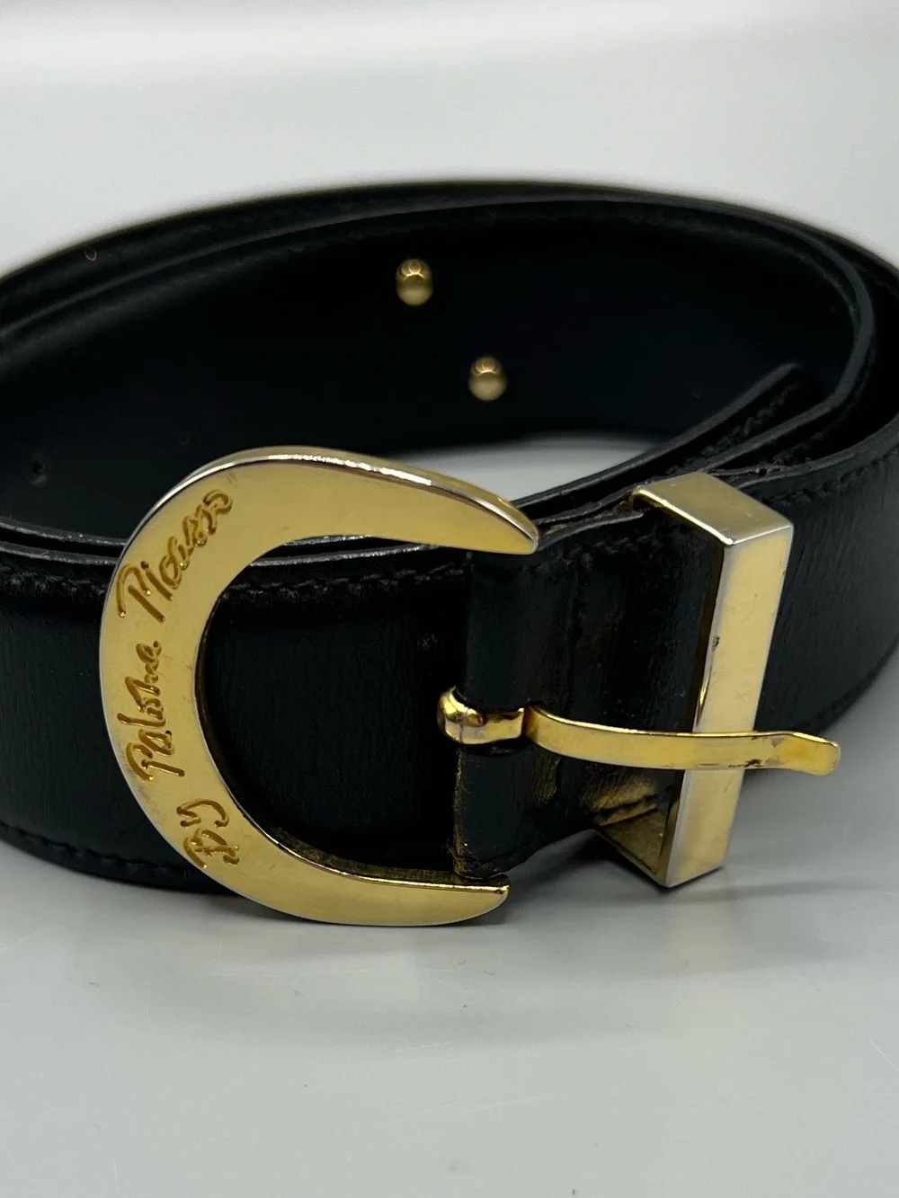 Paloma Picasso Gold X Women’s Black Leather Belt Gold Tone Buckle
