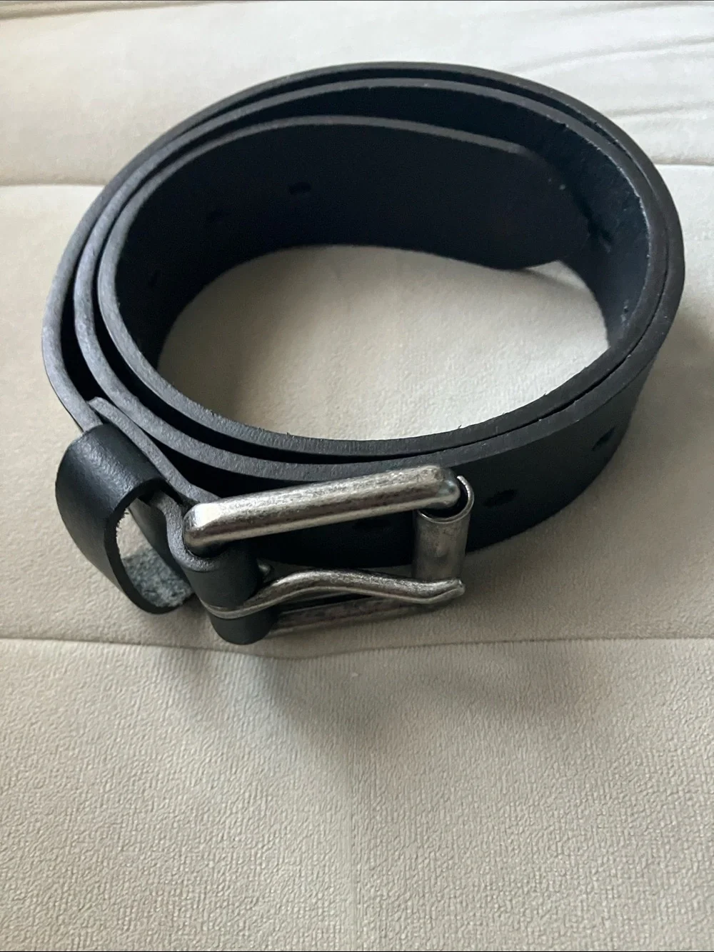 Dickies Black Leather Belt with Distressed Silver Buckle