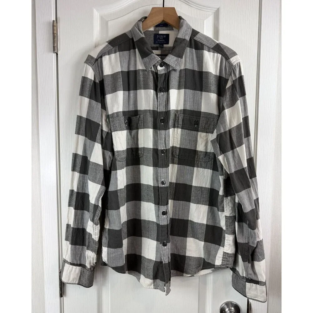 J.Crew Flannel Shirt Men’s XL Slim Fit Black White Buffalo Plaid Button Up