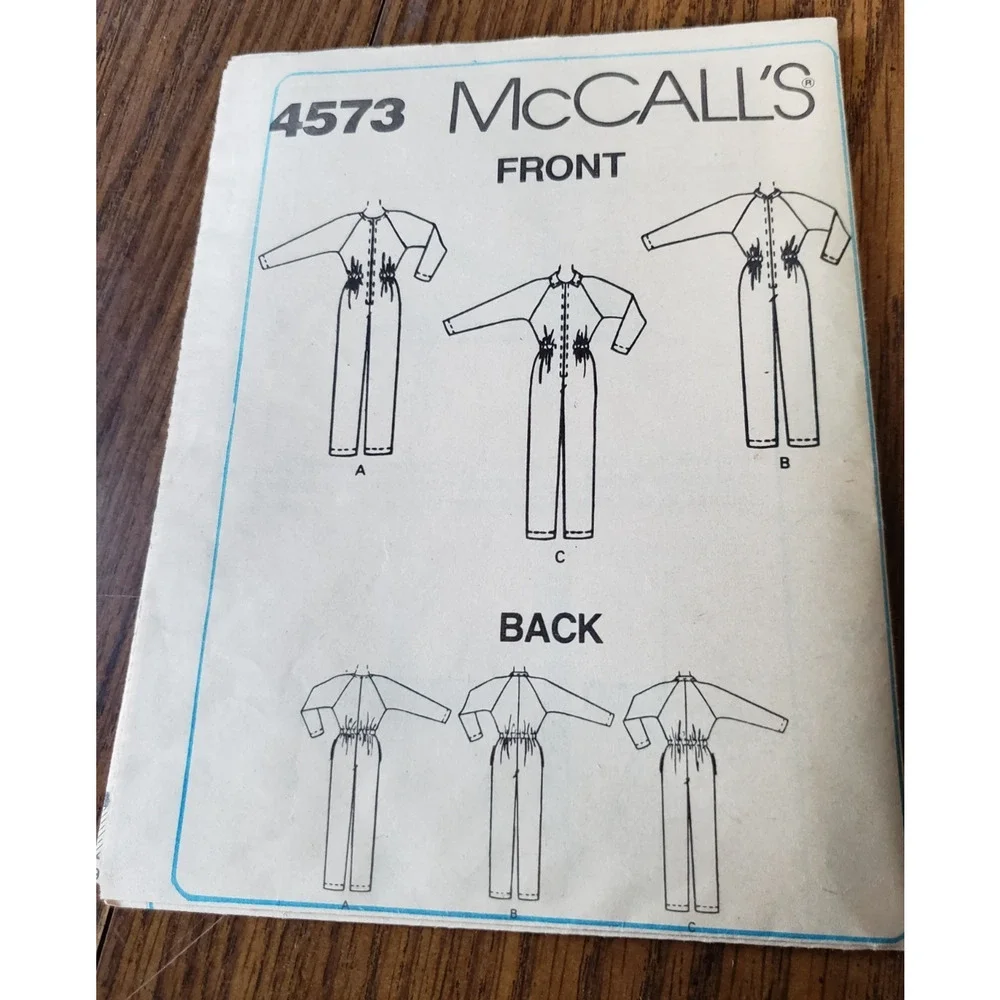 Easy McCall’s Sewing Pattern 4573 Misses Size 12 Jumpsuit Vintage