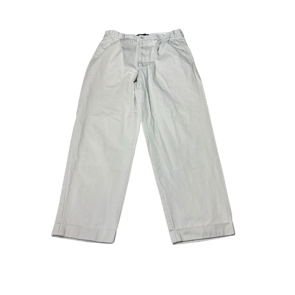 Polo‎ Ralph Lauren Hammond Pant Mens 34/27 Beige Pleated Cuffed Cotton Chinos