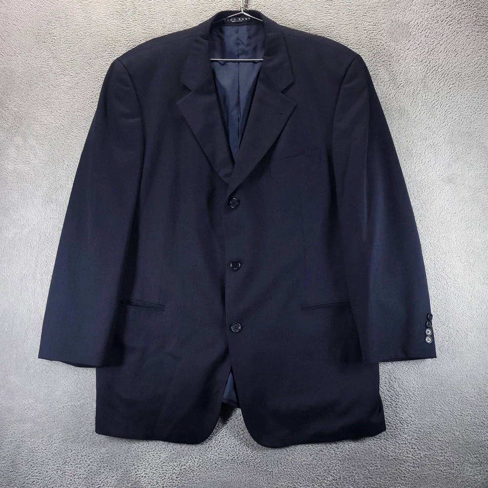 Hugo Boss Suit Jacket Mens 46R Blue Wool Einstein Omega Made USA Office Career