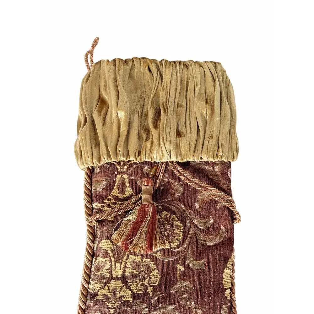 Villa Bacci Velvet Gold Quilted Paisley Patch Vintage Christmas Stocking