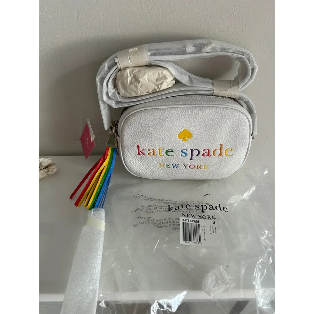 Kate Spade Kourtney‎ Spectrum Logo Camera Bag White Rainbow WKRU6941 Crossbody