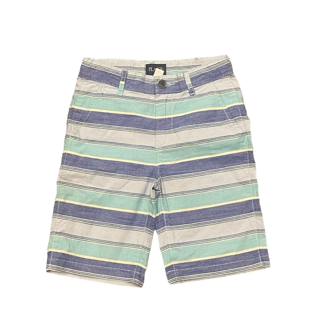 Childrens Place Boys Blue Striped Shorts‎ Size 7 Adjustable Waist