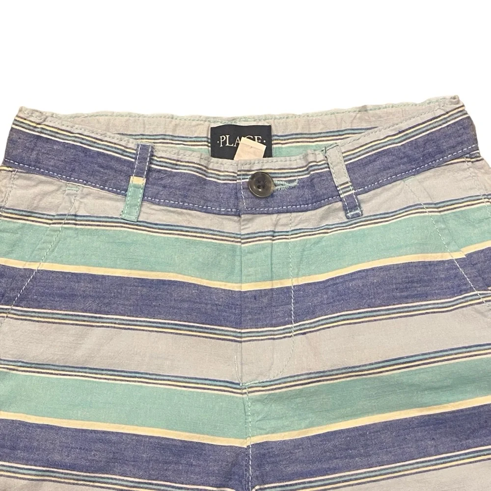 Childrens Place Boys Blue Striped Shorts‎ Size 7 Adjustable Waist