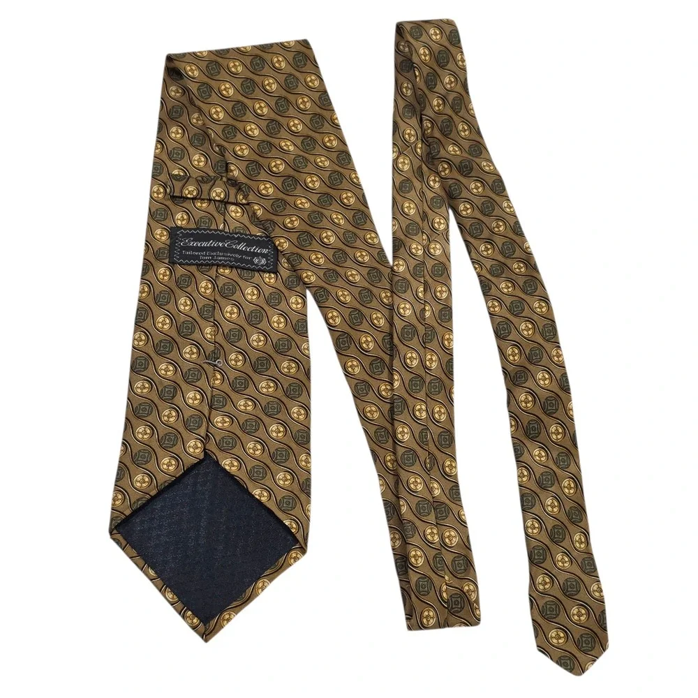 Executive Collection for Tom James Mens Necktie Brown Floral Silk‎ Wide USA Dad