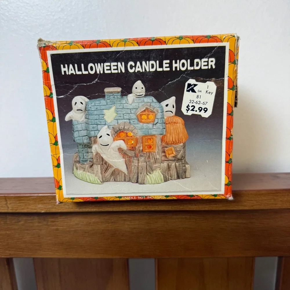 Vintage K-Mart Ceramic Halloween Candle‎ Holder Haunted House Tealight Display