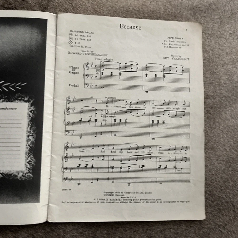 Wedding‎ Songs Piano Organ Words Sheet Music Book Chappell 1950 William Stickles