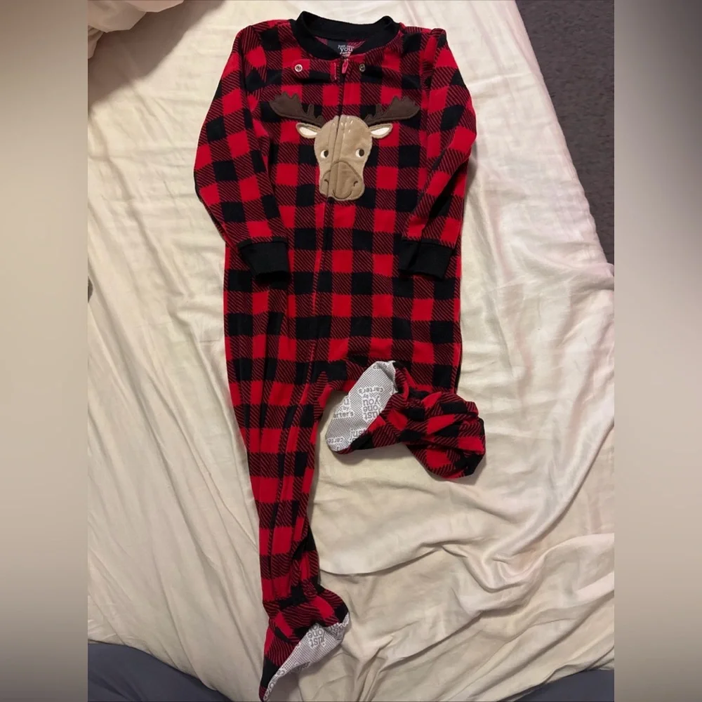 Carter's‎ Red and Black Plaid Footie with Moose