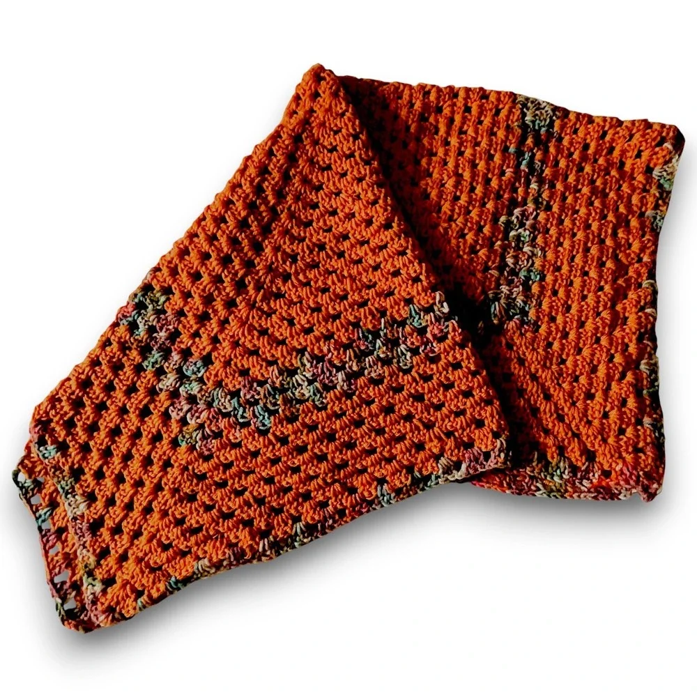 Hand Crocheted Blanket Baby Lap Afghan Burnt‎ Orange Assort Colors 36