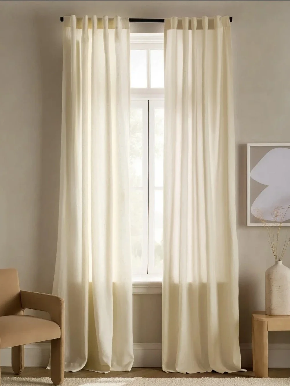 NWT! Quince Linen Ivory Filtering Curtains, 48