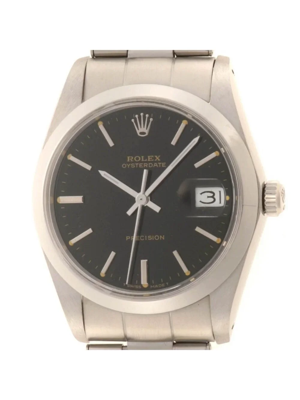 Rolex Oyster Date 34 Precision Cal Watch Stainless Steel Tritium Black Dial
